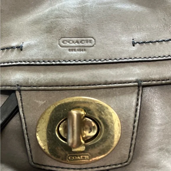 Vintage Y2K Coach Gray Leather Hampton Hobo/Satchel Bag Gold Hardware Turn lock - Picture 3 of 12